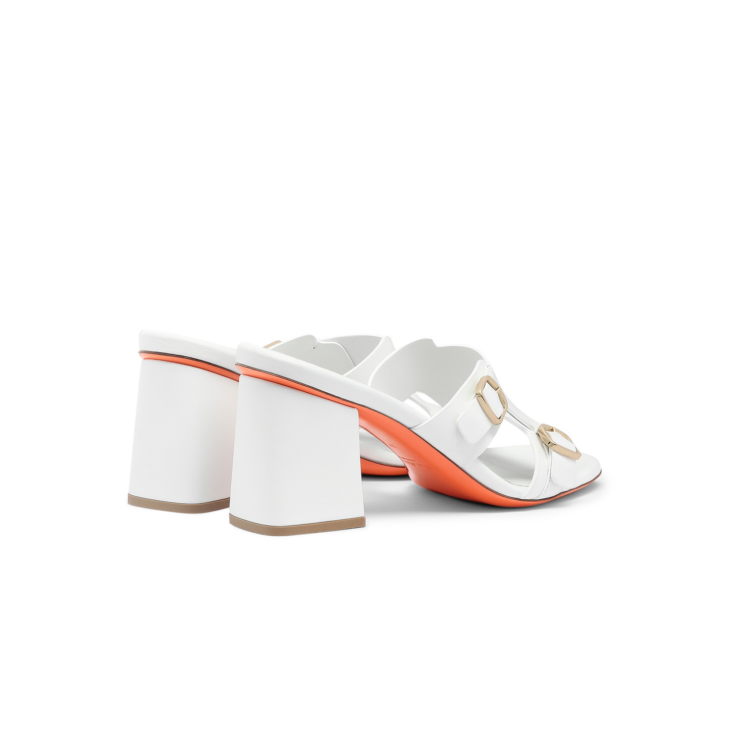 Santoni Sandalo doppia fibbia tacco medio da donna in pelle bianca 2025