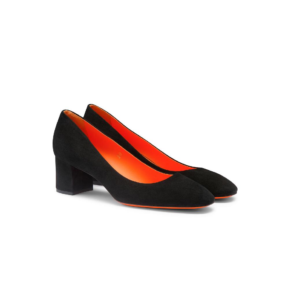 Santoni Décolletés tacco basso da donna in suede nero In Linea