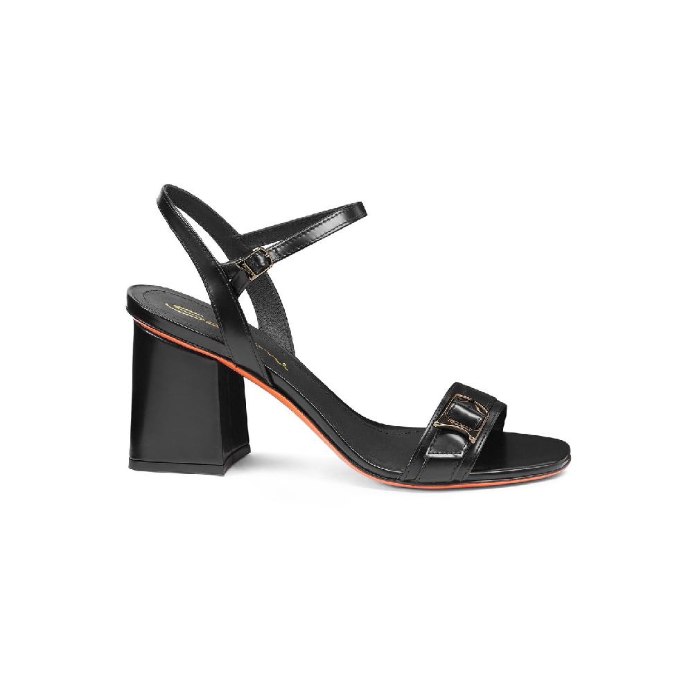 Santoni Sandalo tacco medio da donna in pelle nera Qualità Garantita