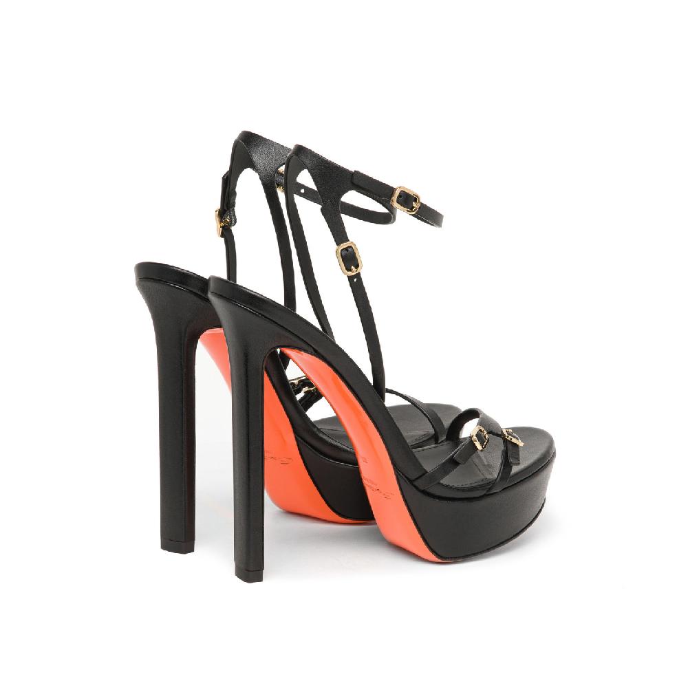 Santoni Sandalo tacco alto da donna in pelle nera Promozione Limitata