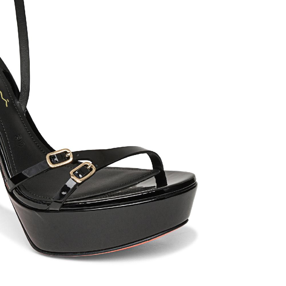 Santoni Sandalo tacco alto da donna in vernice nera Sottocosto