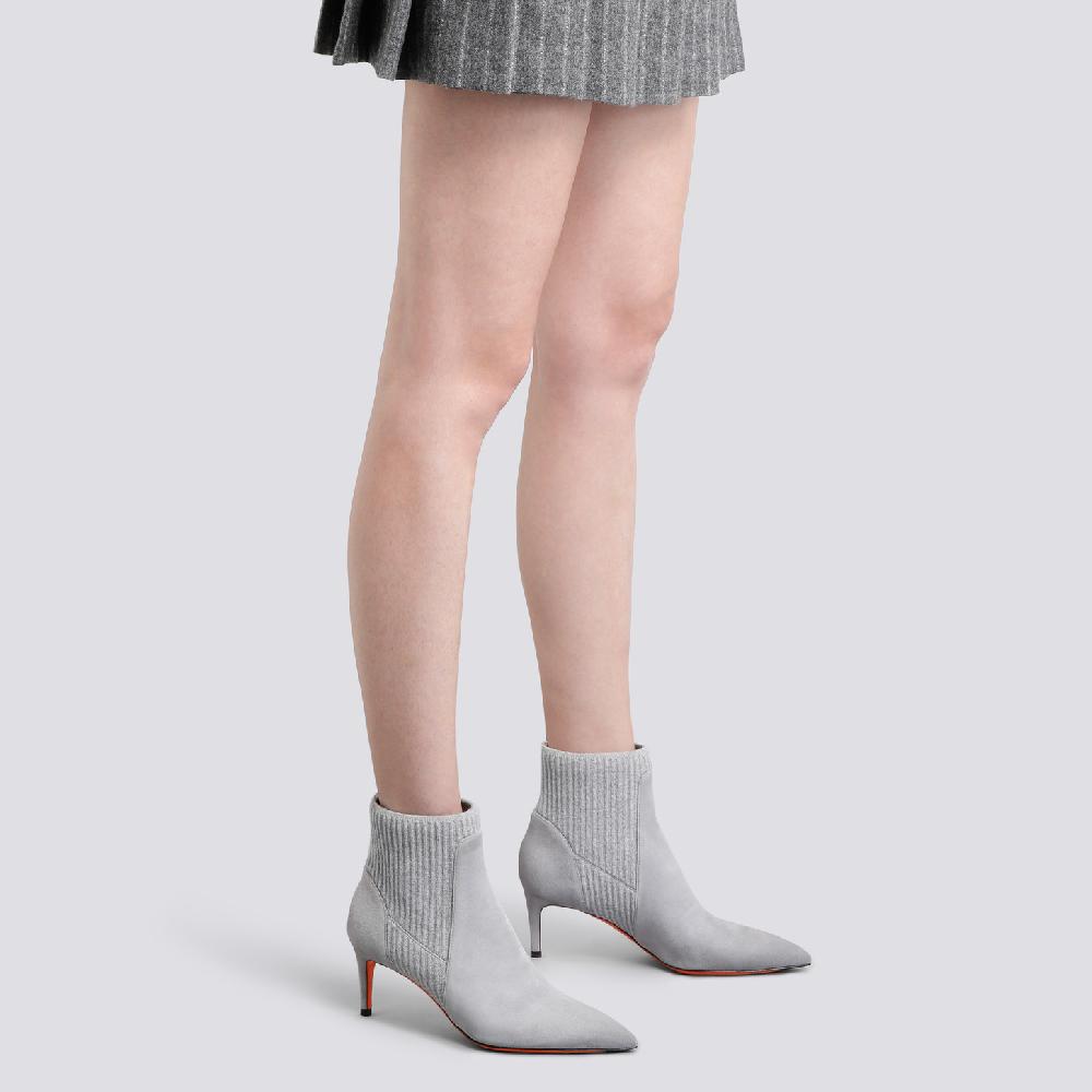 Santoni Stivaletto tacco basso con calzino da donna in suede grigio Online