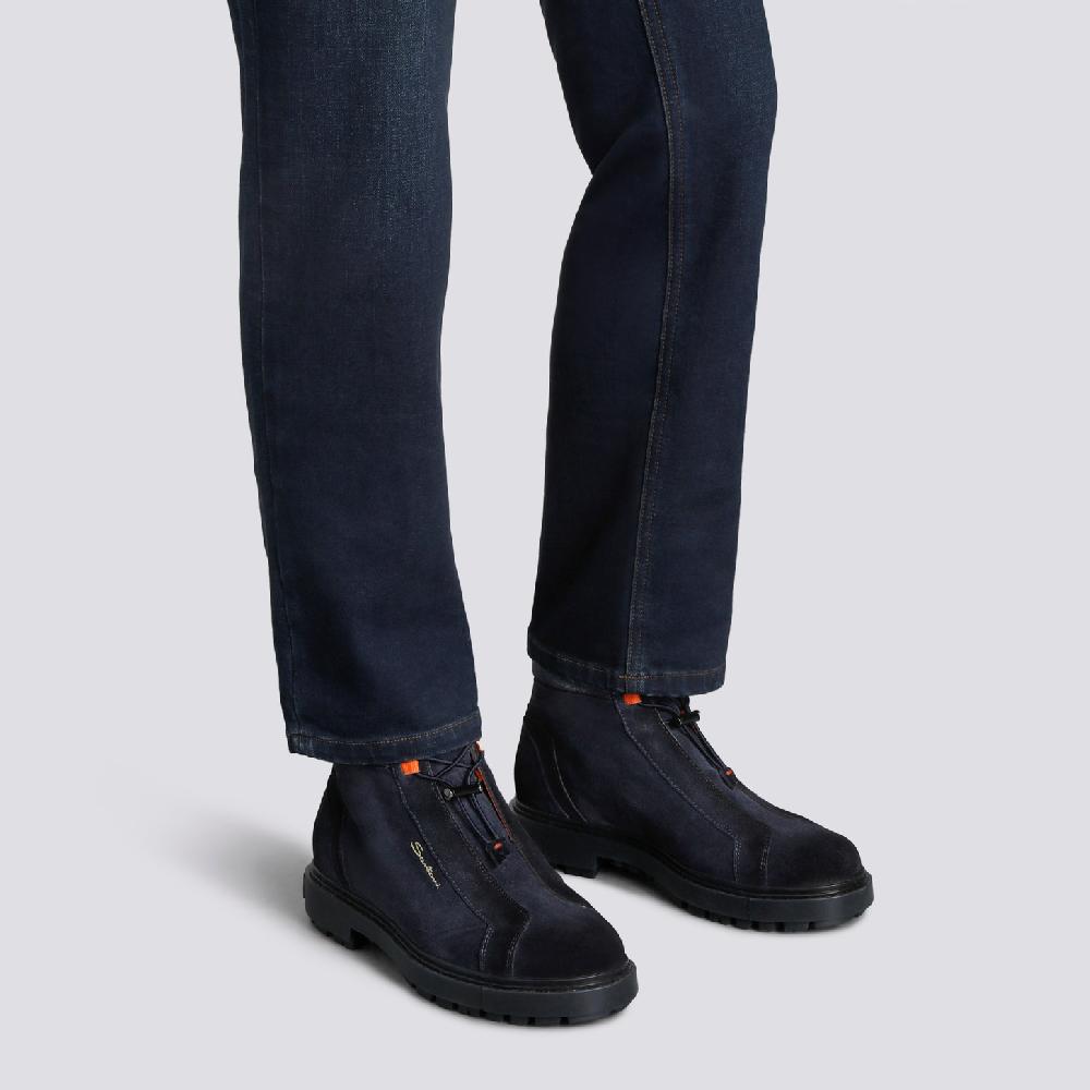 Santoni Scarponcino da montagna da uomo in suede blu Italy