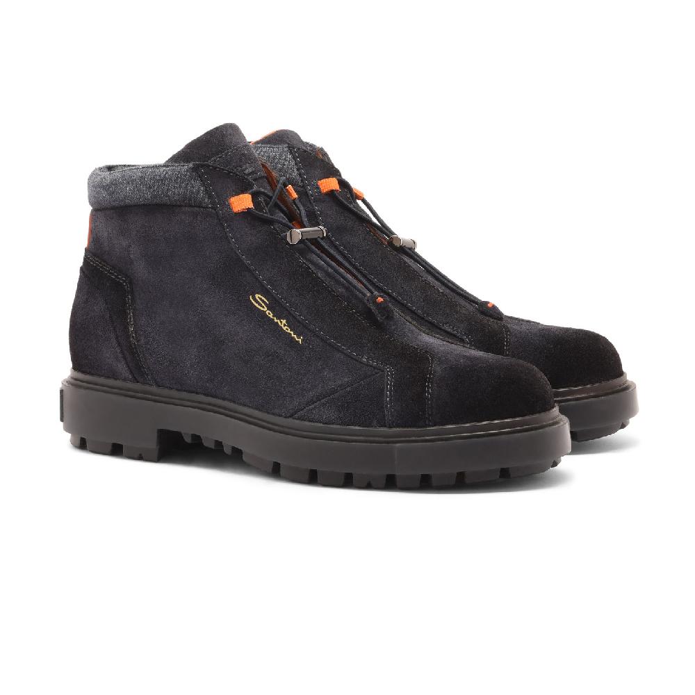 Santoni Scarponcino da montagna da uomo in suede blu Italy