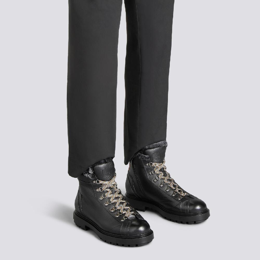 Santoni Scarponcino da montagna da uomo in pelle bottalata nera con pelliccia Italia