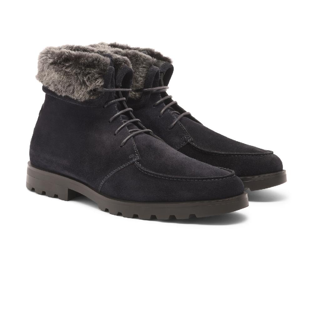 Santoni Stivaletto stringato con pelliccia da uomo in suede blu In Linea