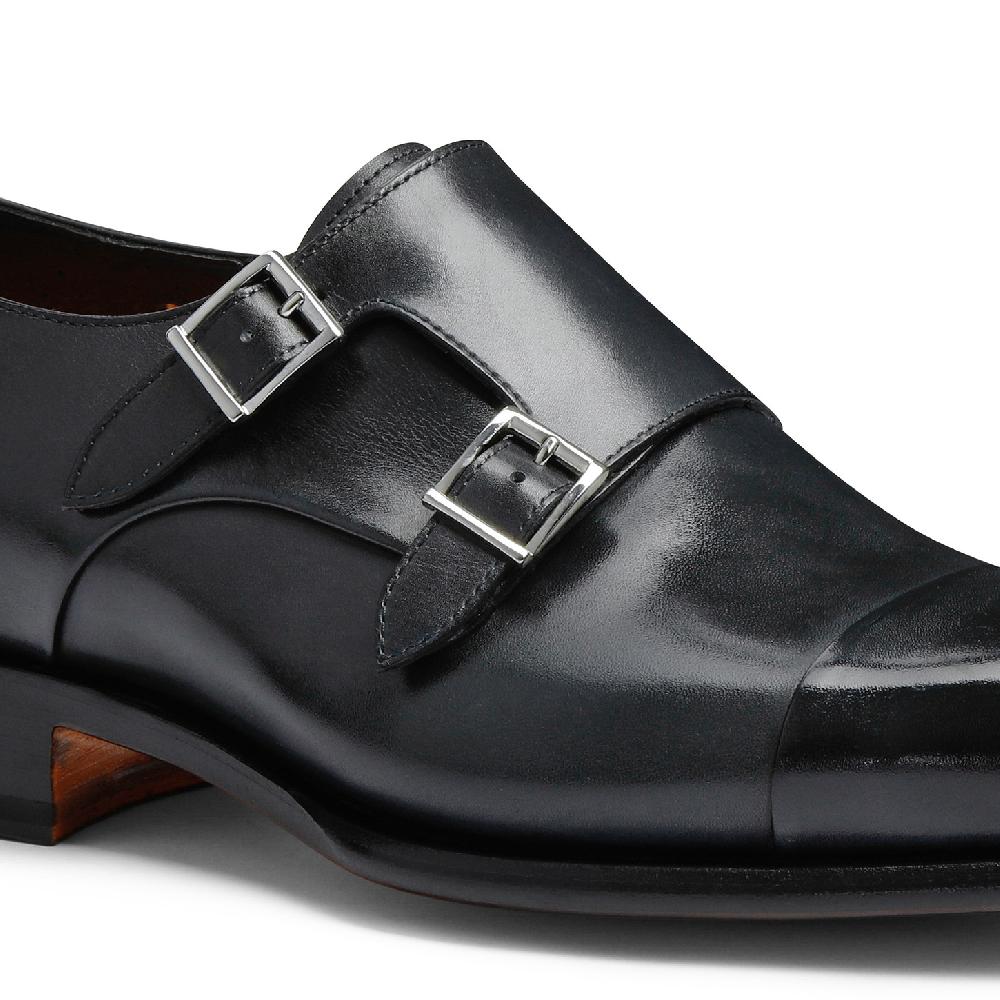 Santoni Doppia fibbia da uomo in pelle anticata blu Promozione