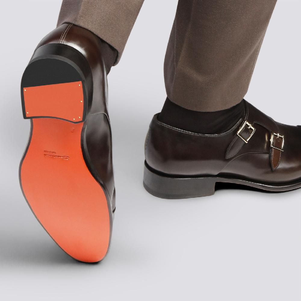 Santoni Doppia fibbia da uomo in pelle anticata marrone Pezzi Unici