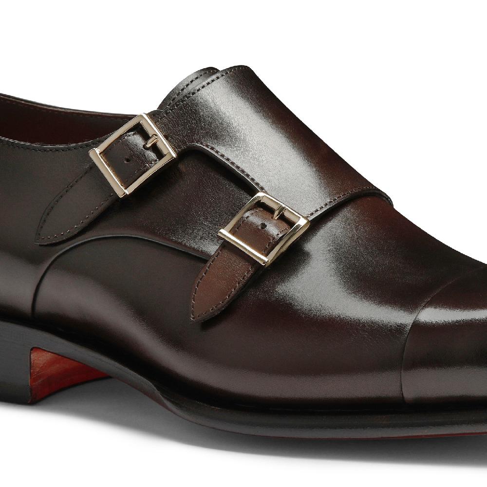 Santoni Doppia fibbia da uomo in pelle anticata marrone Pezzi Unici