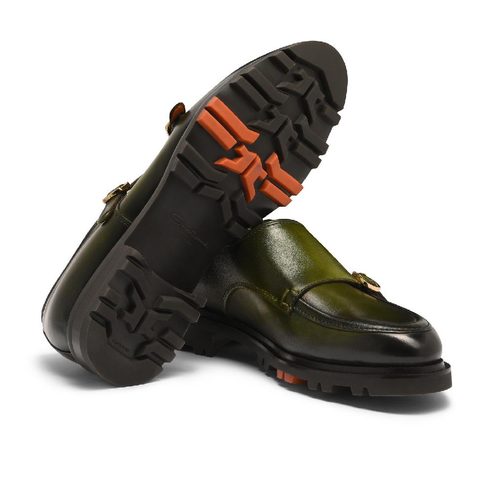 Santoni Doppia fibbia da uomo in pelle verde Soddisfazione Garantita