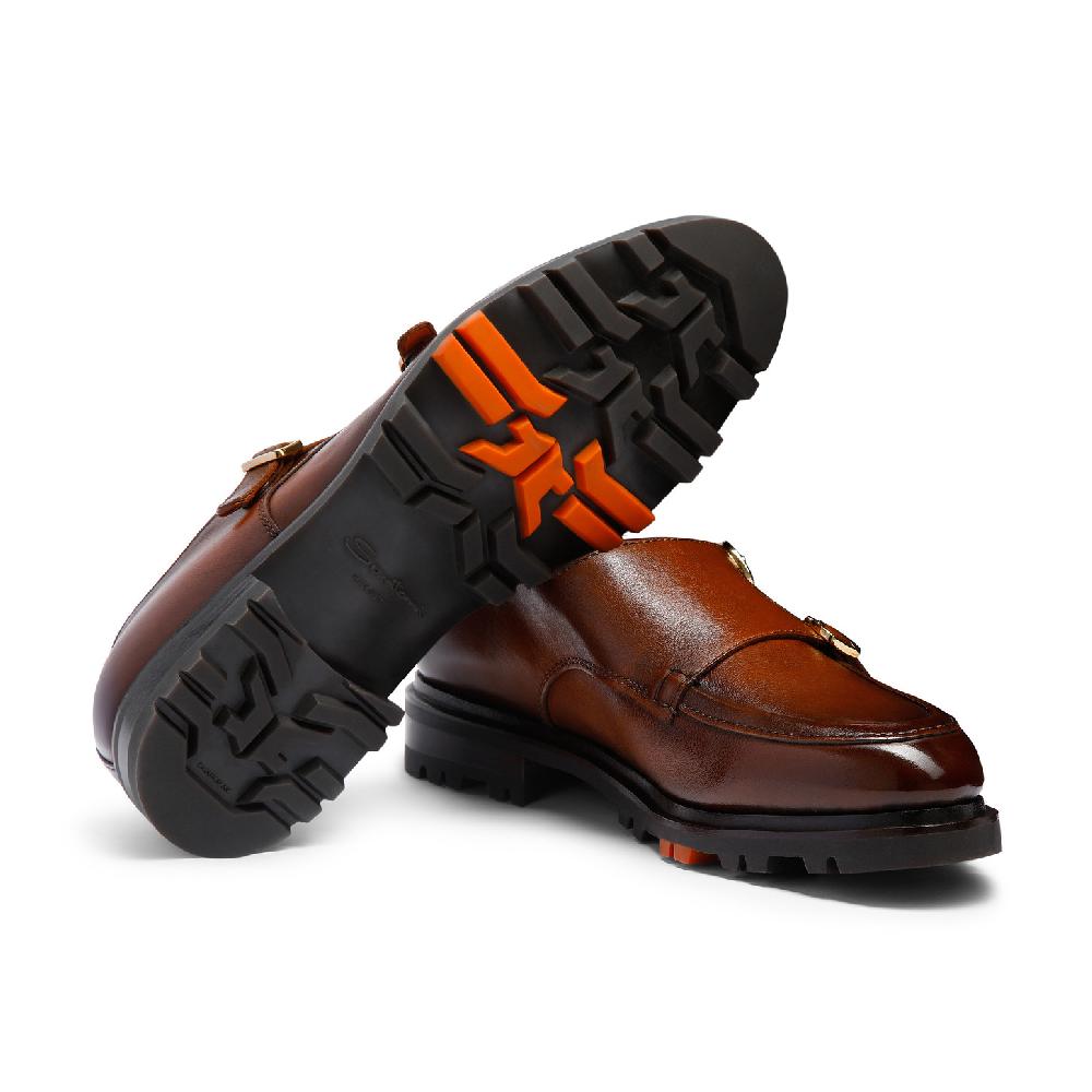 Santoni Doppia fibbia da uomo in pelle marrone Qualità Garantita