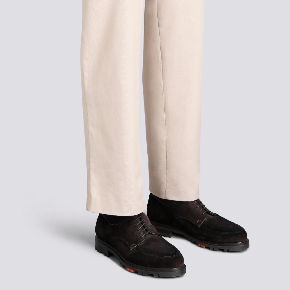 Santoni Stringata Derby da uomo in suede testa di moro Acquista Ora
