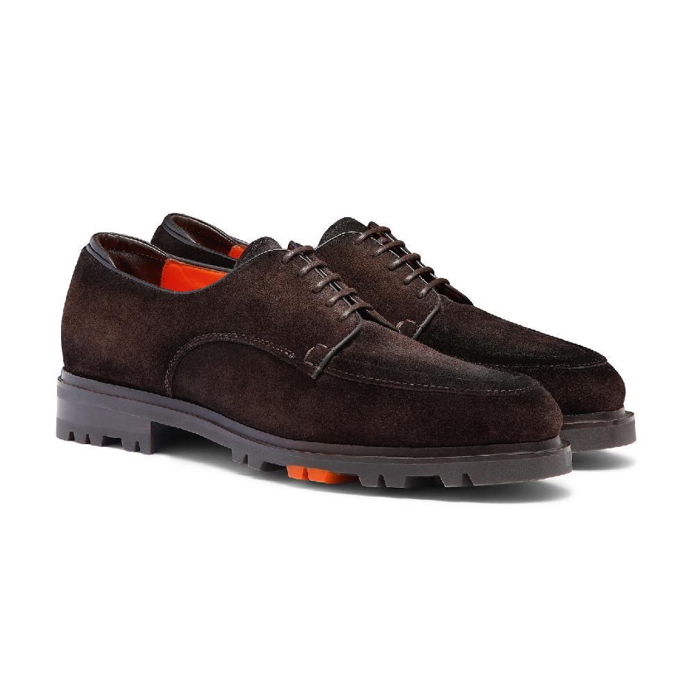 Santoni Stringata Derby da uomo in suede testa di moro Acquista Ora