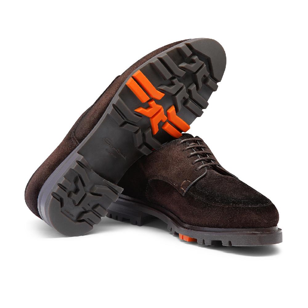 Santoni Stringata Derby da uomo in suede testa di moro Acquista Ora