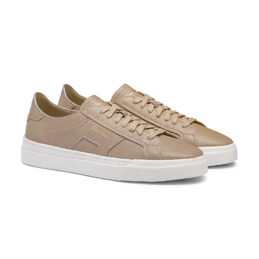 Santoni Double Buckle Sneaker da uomo in pelle bottalata beige Promozione Limitata