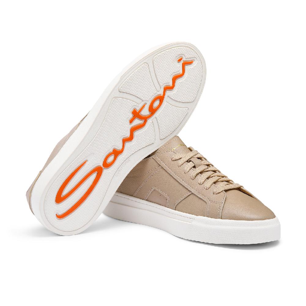 Santoni Double Buckle Sneaker da uomo in pelle bottalata beige Promozione Limitata