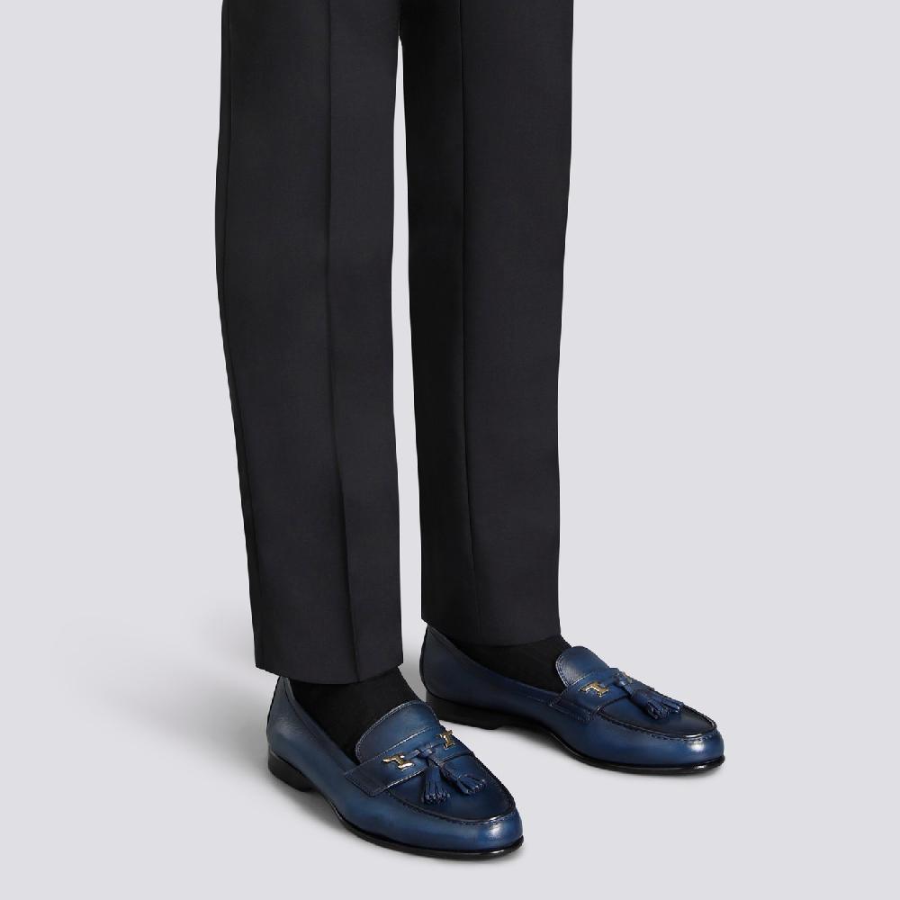 Santoni Mocassino Andrea con nappe da uomo in pelle blu Offerta