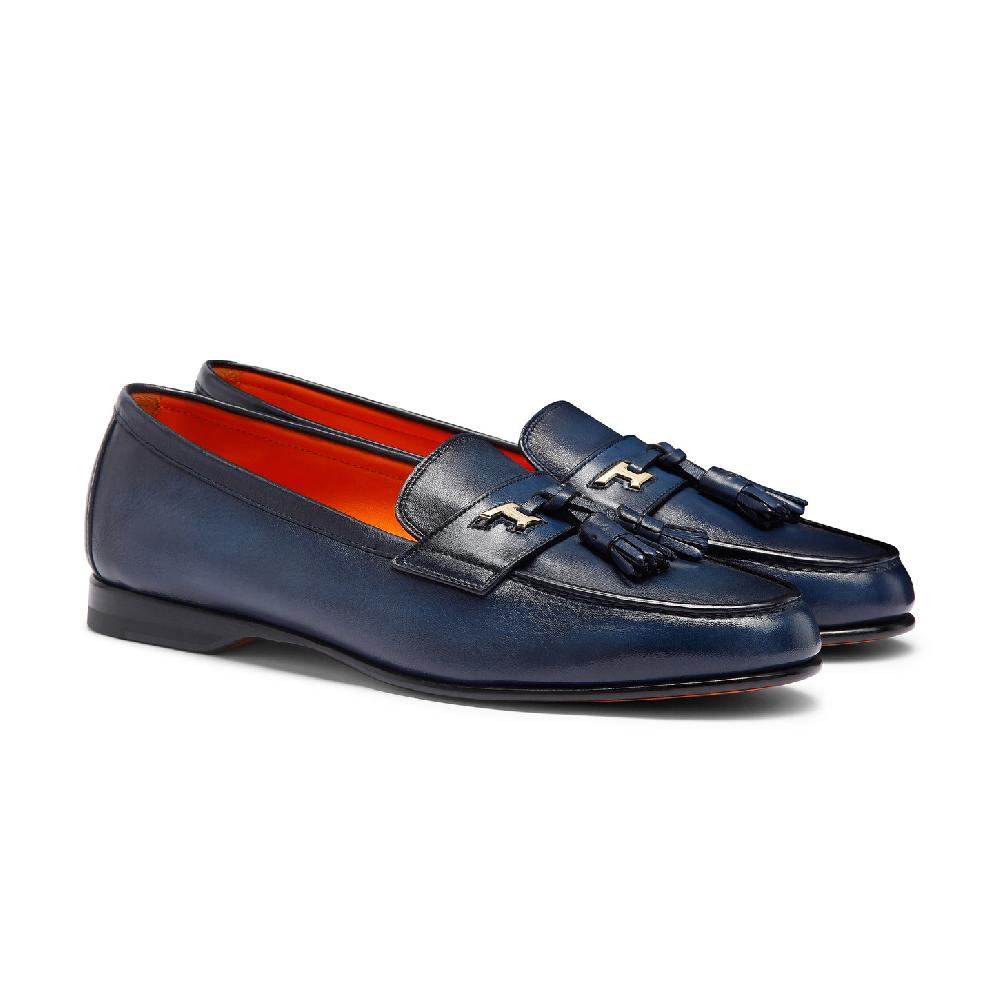 Santoni Mocassino Andrea con nappe da uomo in pelle blu Offerta