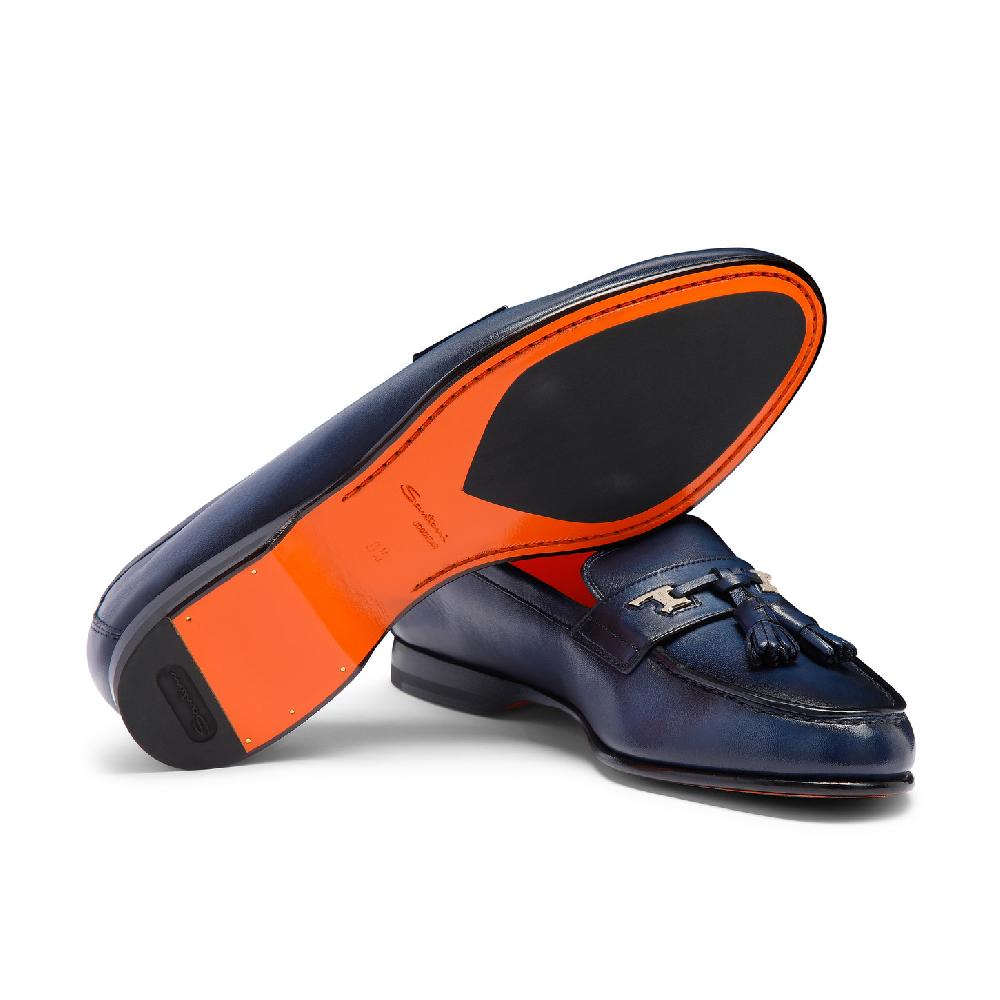Santoni Mocassino Andrea con nappe da uomo in pelle blu Offerta