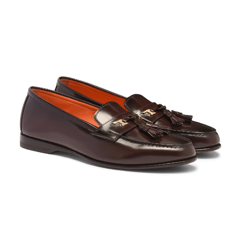 Santoni Mocassino Andrea con nappe da uomo in pelle bordeaux Economico
