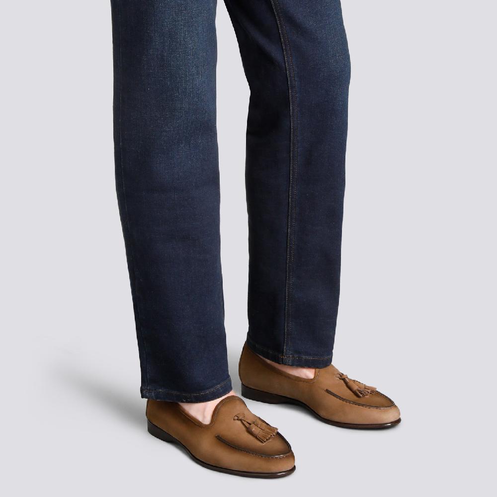 Santoni Mocassino Andrea con nappe da uomo in nabuk marrone Outlet