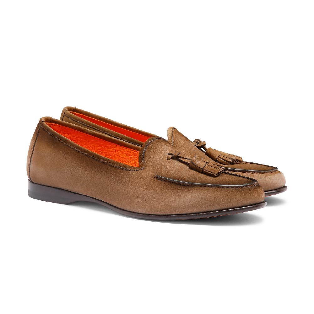 Santoni Mocassino Andrea con nappe da uomo in nabuk marrone Outlet