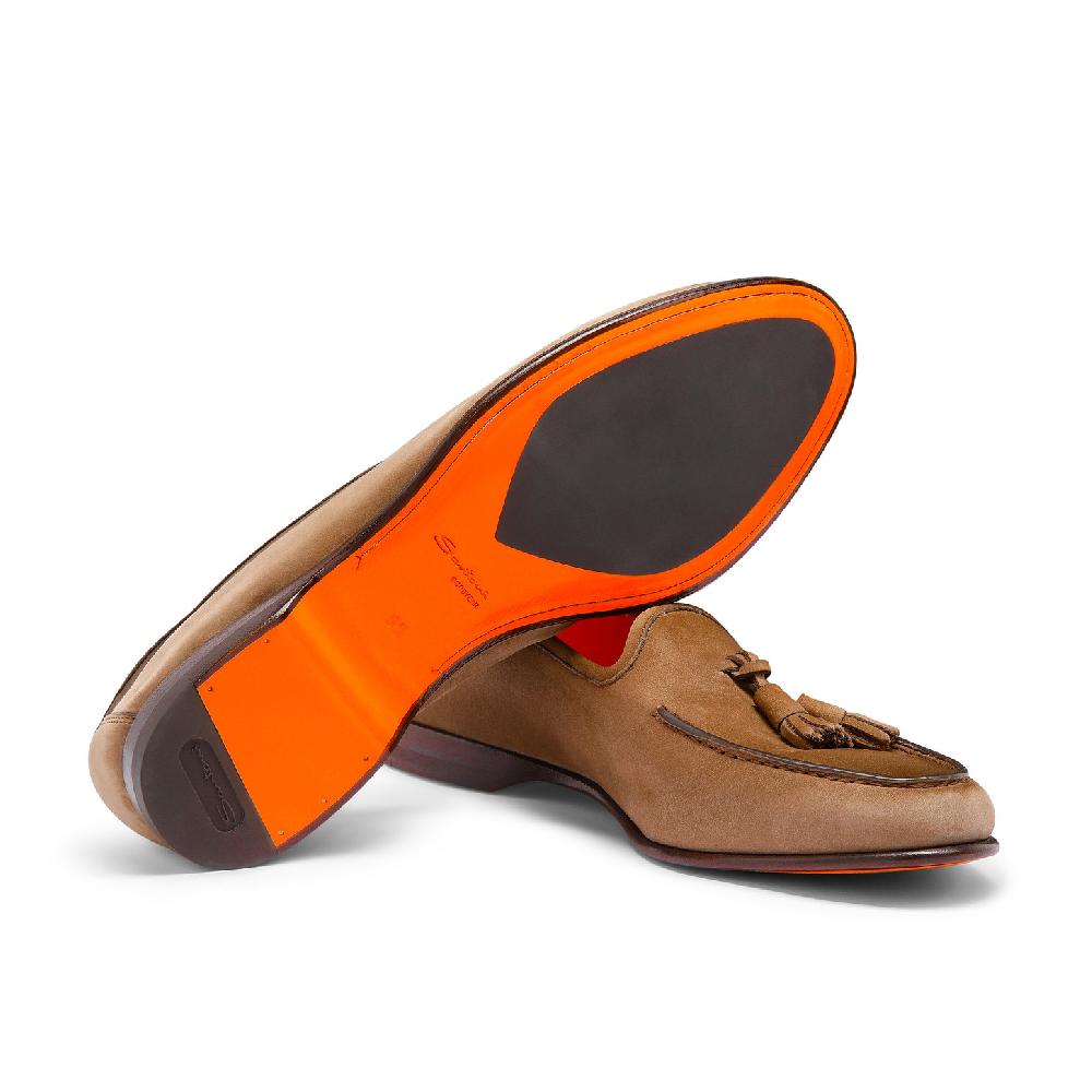 Santoni Mocassino Andrea con nappe da uomo in nabuk marrone Outlet