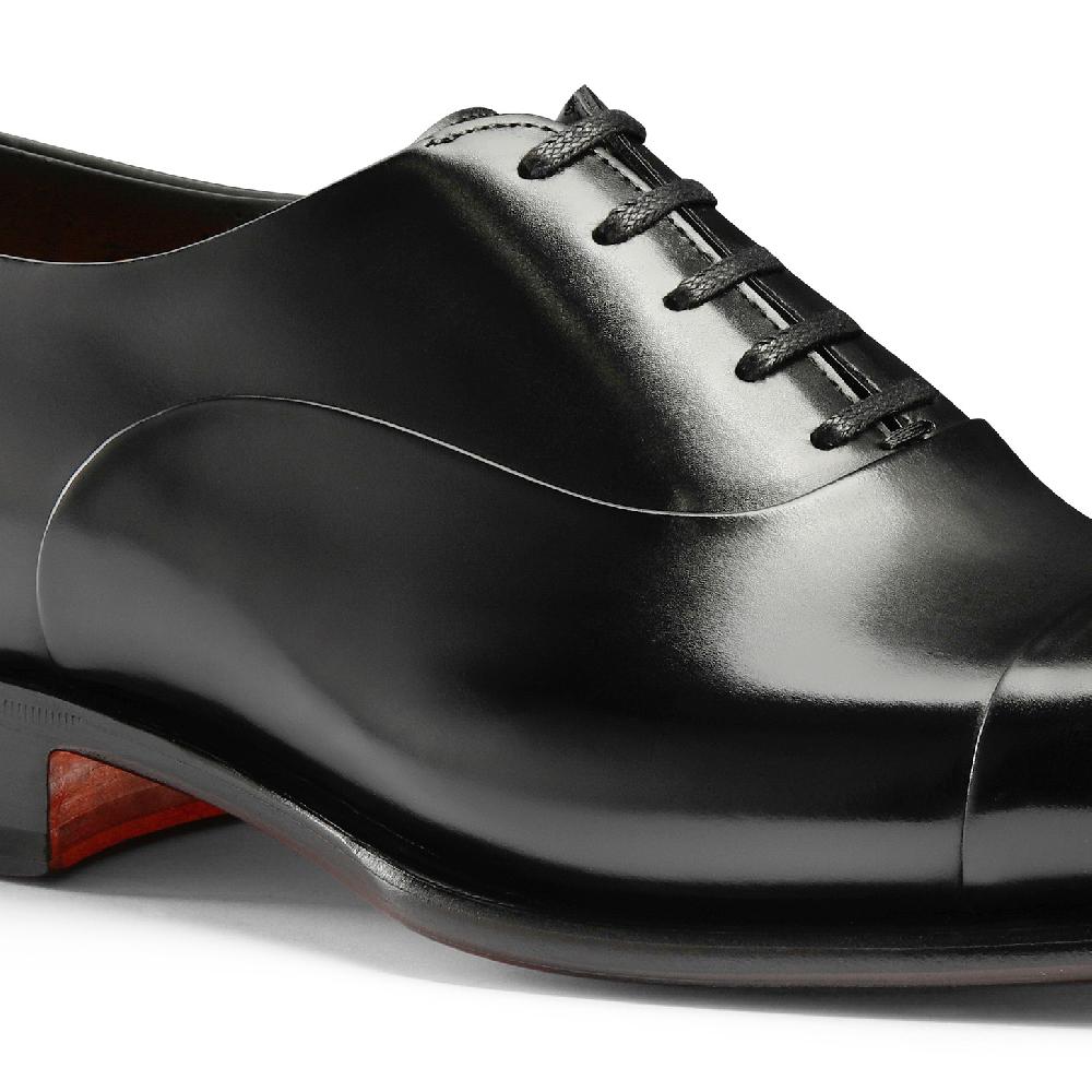 Santoni Stringata oxford da uomo in pelle anticata nera In Vendita