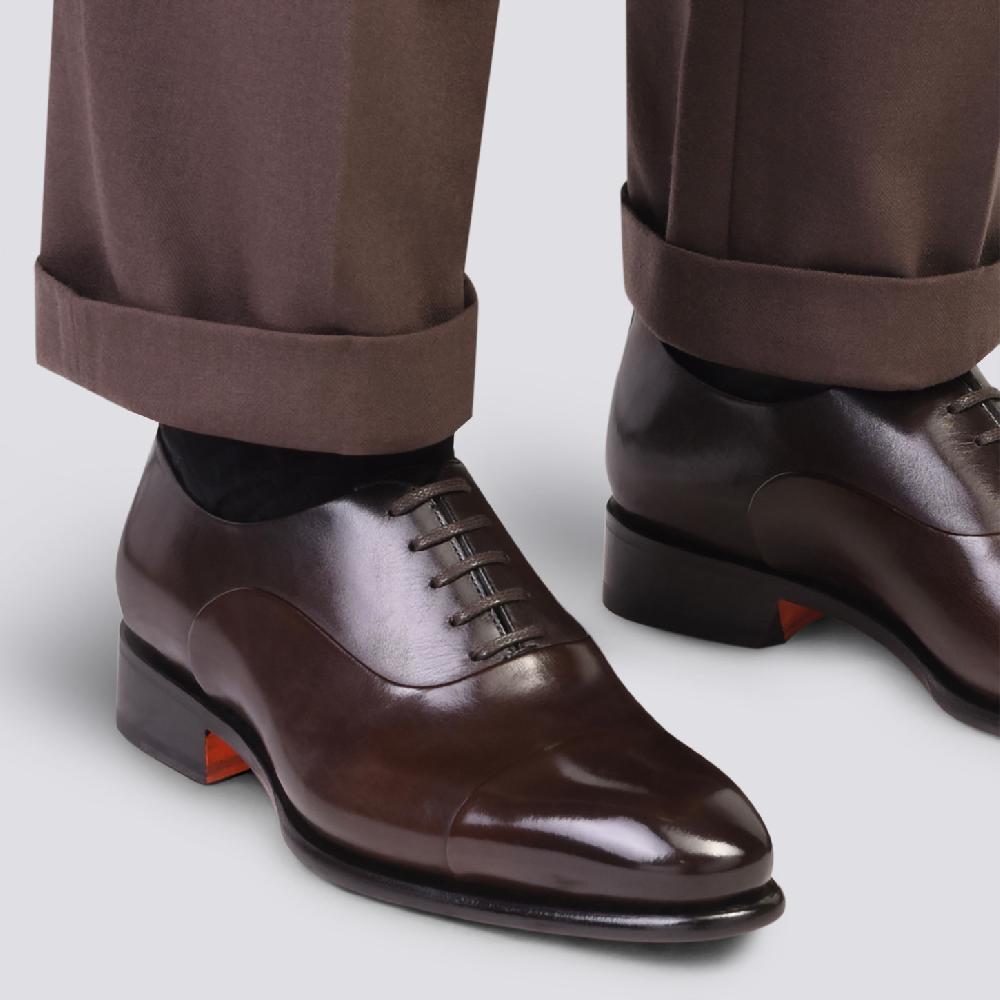 Santoni Stringata oxford da uomo in pelle anticata marrone Saldi
