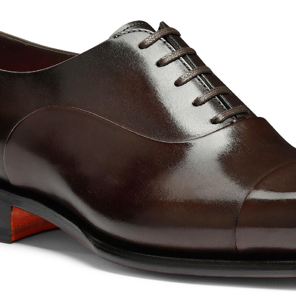Santoni Stringata oxford da uomo in pelle anticata marrone Saldi