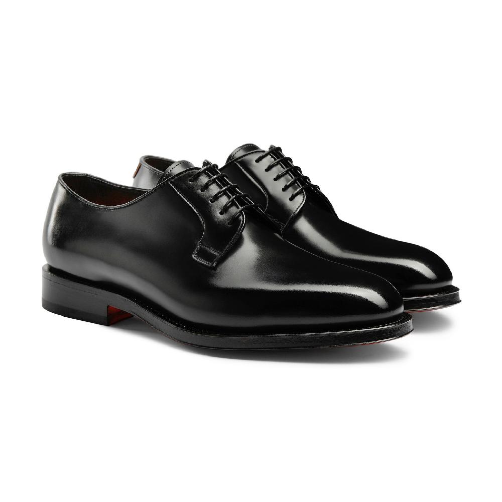Santoni Stringata derby da uomo in pelle anticata nera Offerte