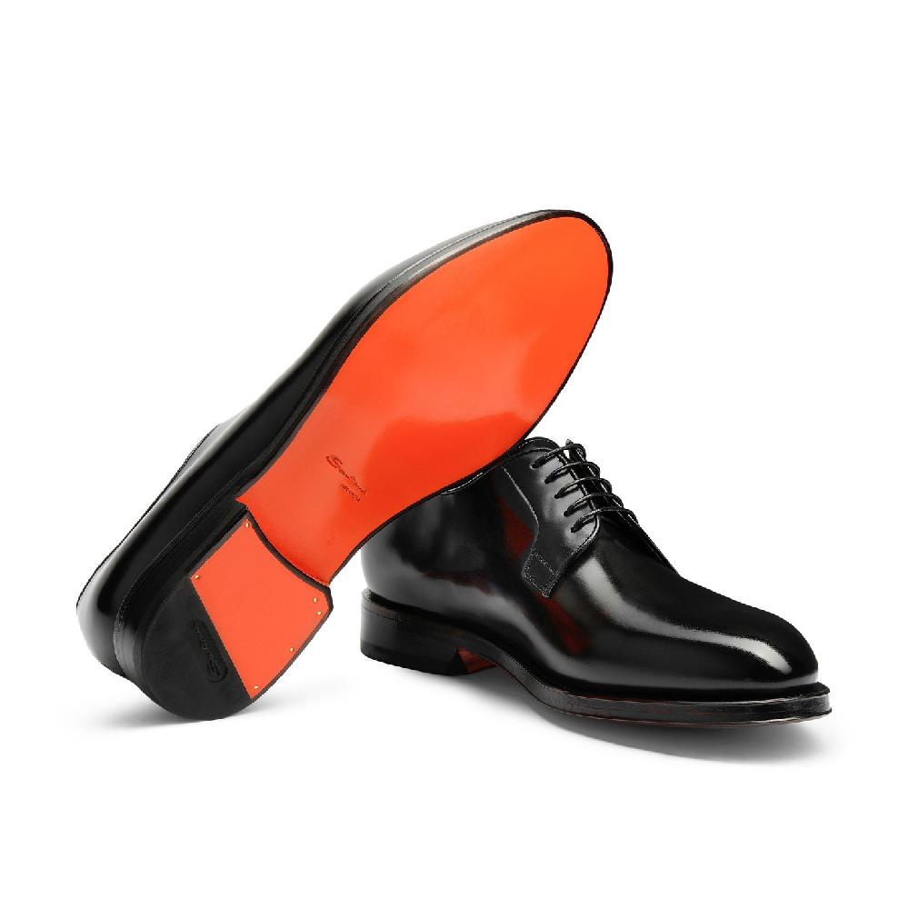 Santoni Stringata derby da uomo in pelle anticata nera Offerte