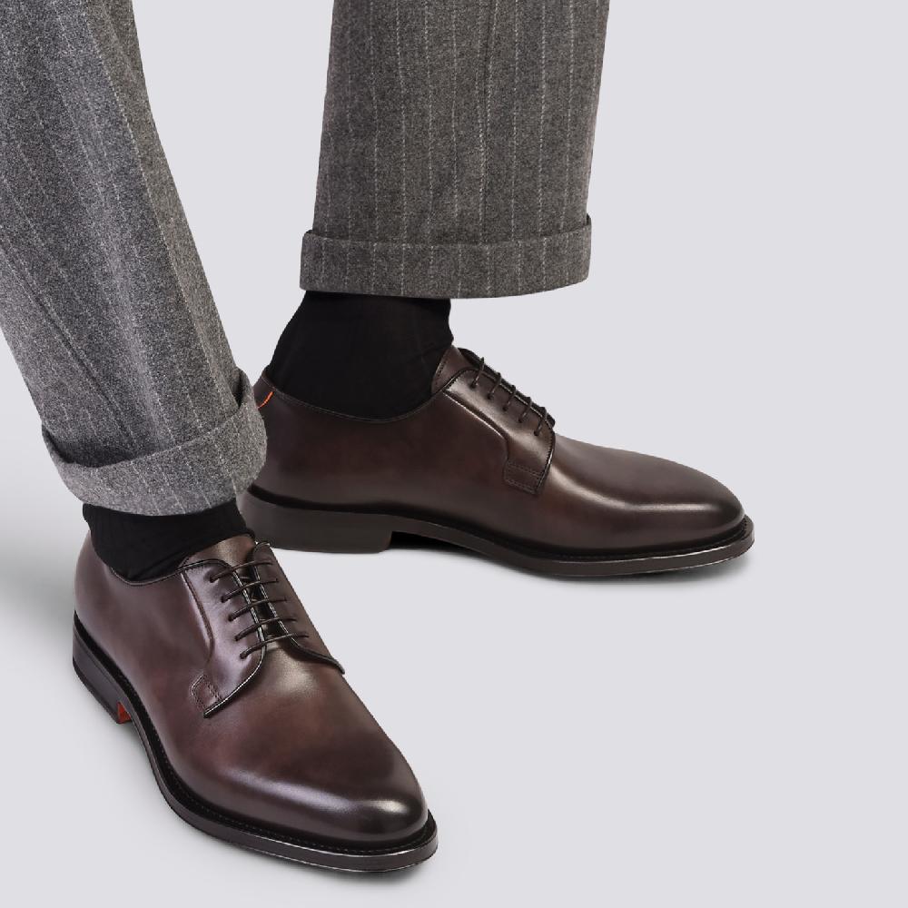 Santoni Stringata derby da uomo in pelle anticata marrone Hotsell