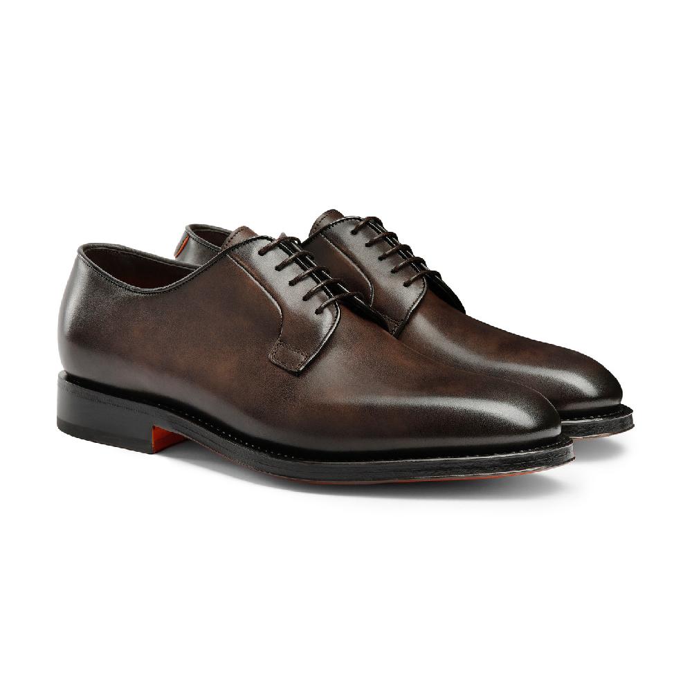 Santoni Stringata derby da uomo in pelle anticata marrone Hotsell
