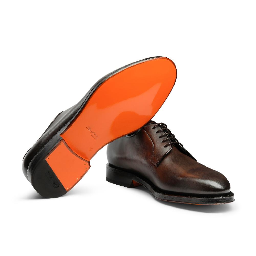 Santoni Stringata derby da uomo in pelle anticata marrone Hotsell