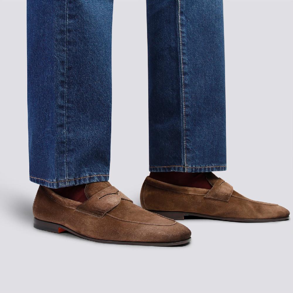 Santoni Mocassino Carlo da uomo in suede marrone Vendita Calda