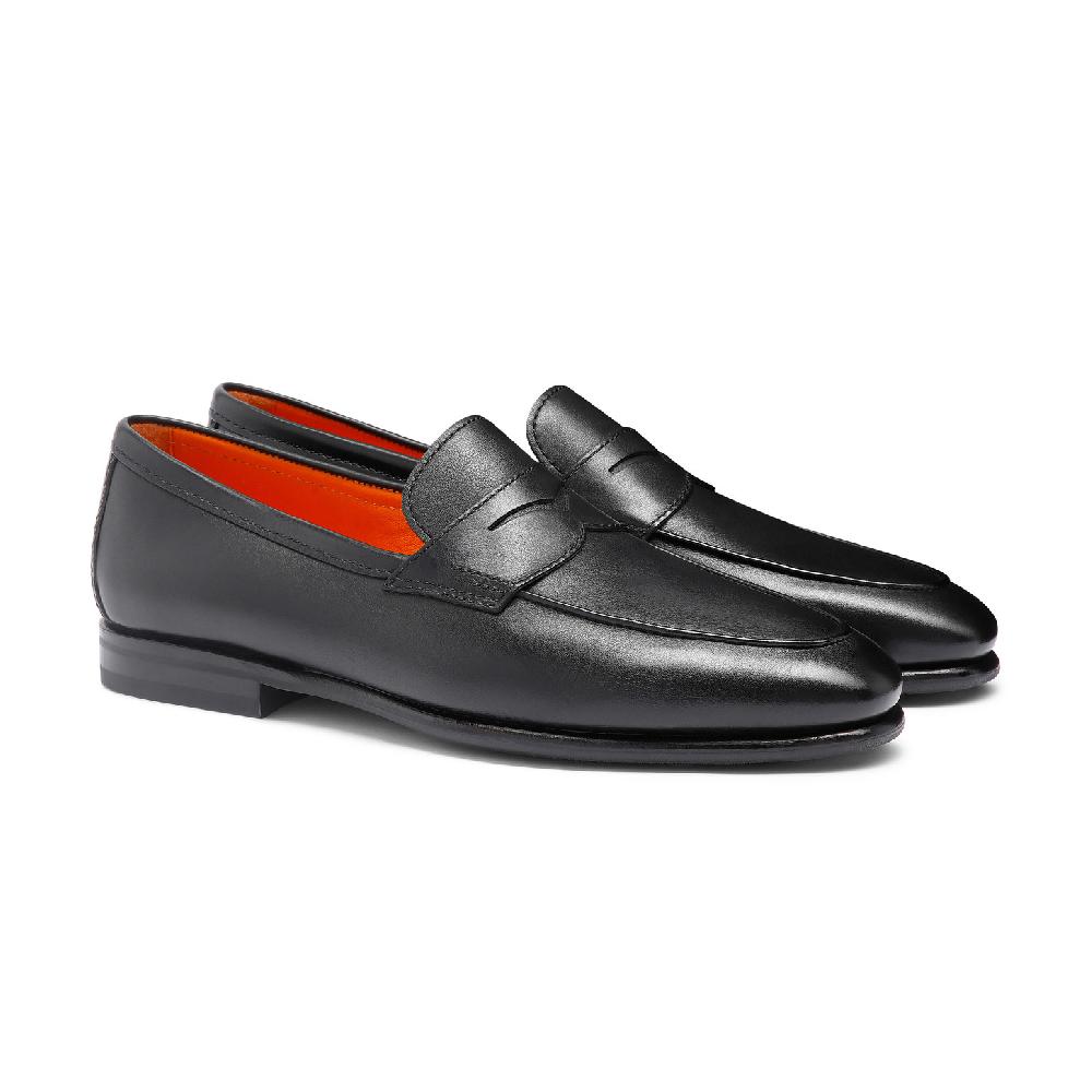 Santoni Mocassino Carlo da uomo in pelle nera Vendite Flash