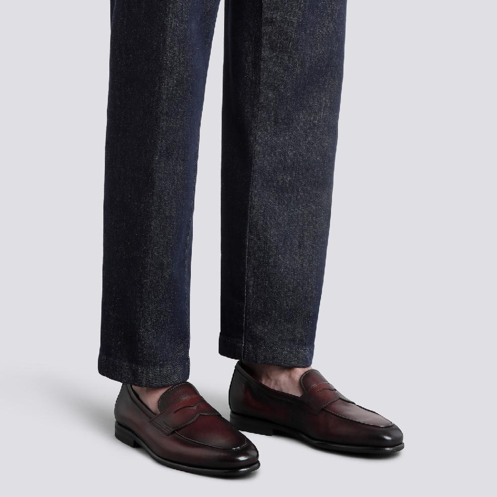 Santoni Mocassino Carlo da uomo in pelle bordeaux Negozio
