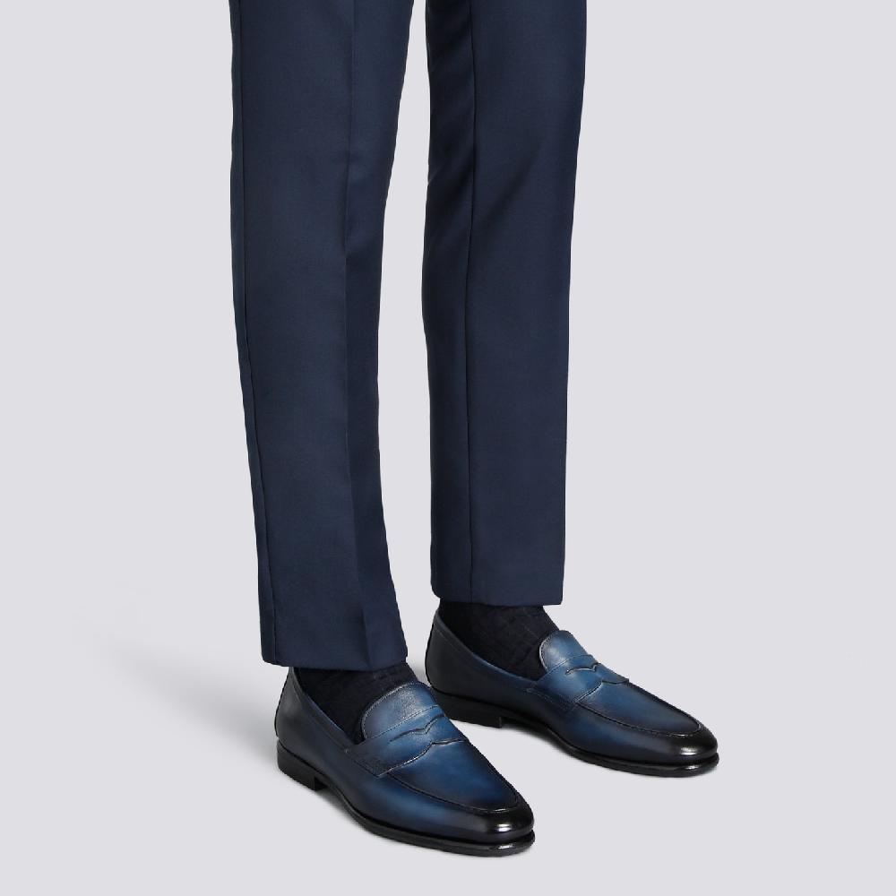 Santoni Mocassino Carlo da uomo in pelle blu Prezzo di fabbrica