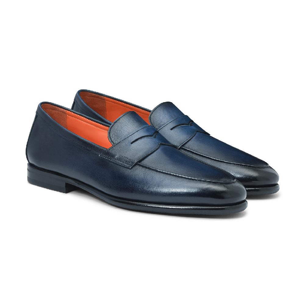 Santoni Mocassino Carlo da uomo in pelle blu Prezzo di fabbrica