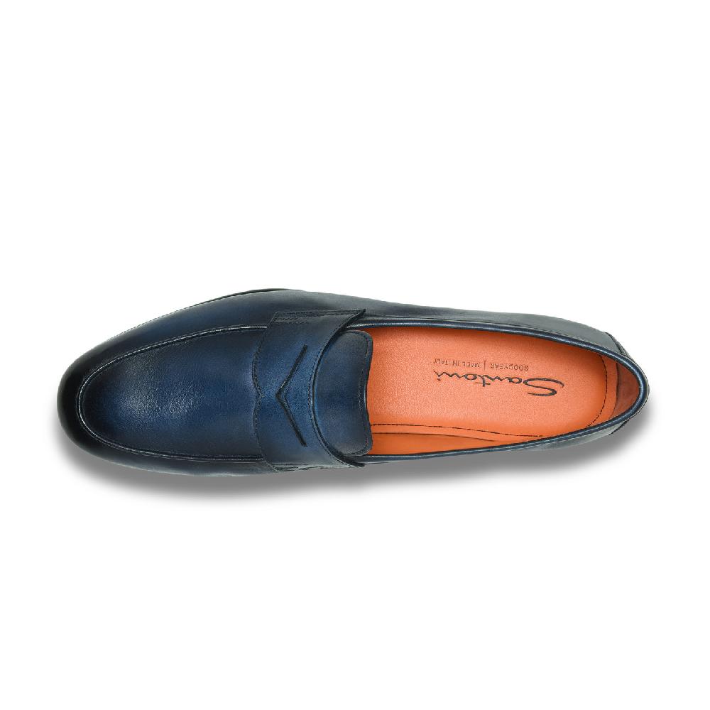 Santoni Mocassino Carlo da uomo in pelle blu Prezzo di fabbrica