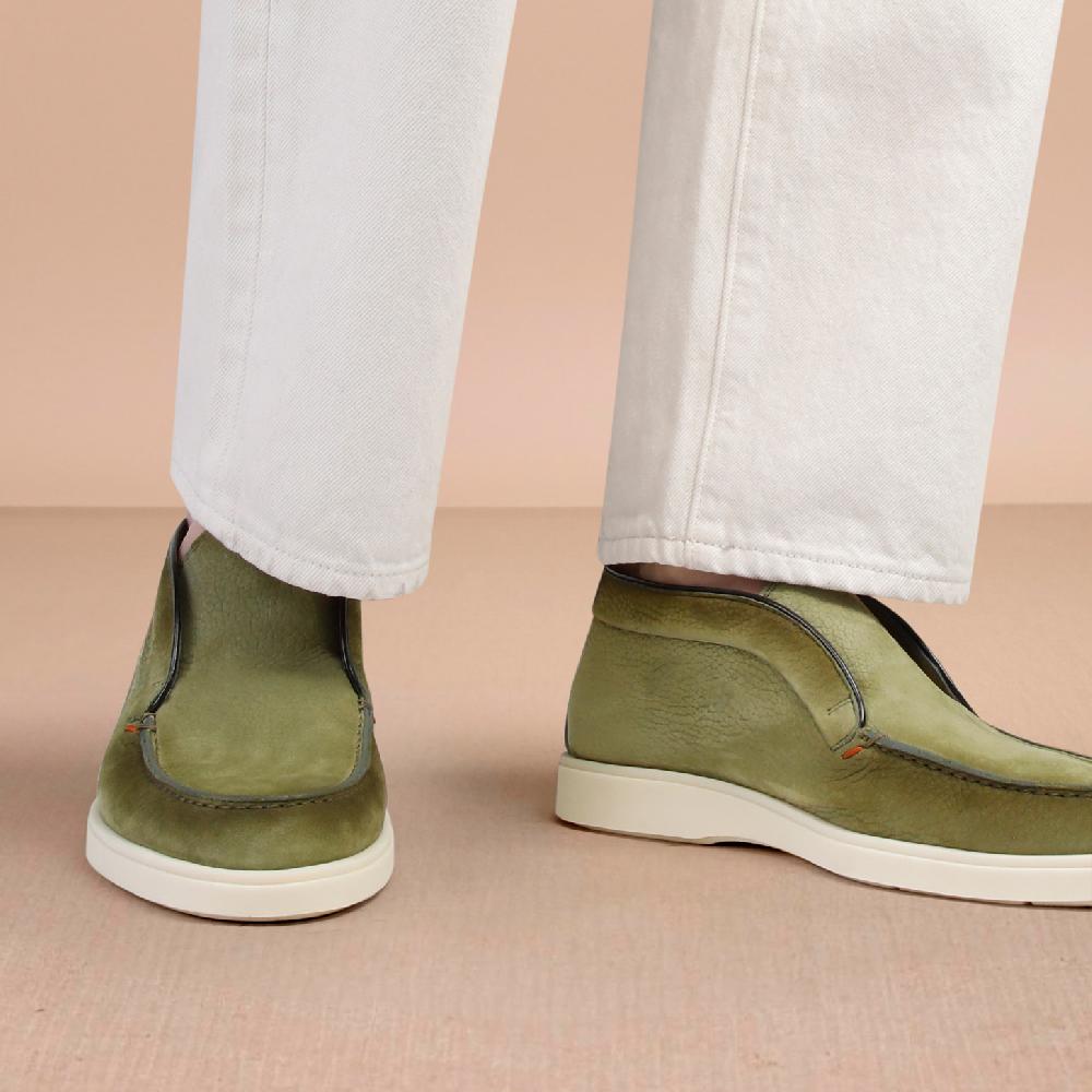 Santoni Stivaletto desert da uomo in nabuk verde Moda