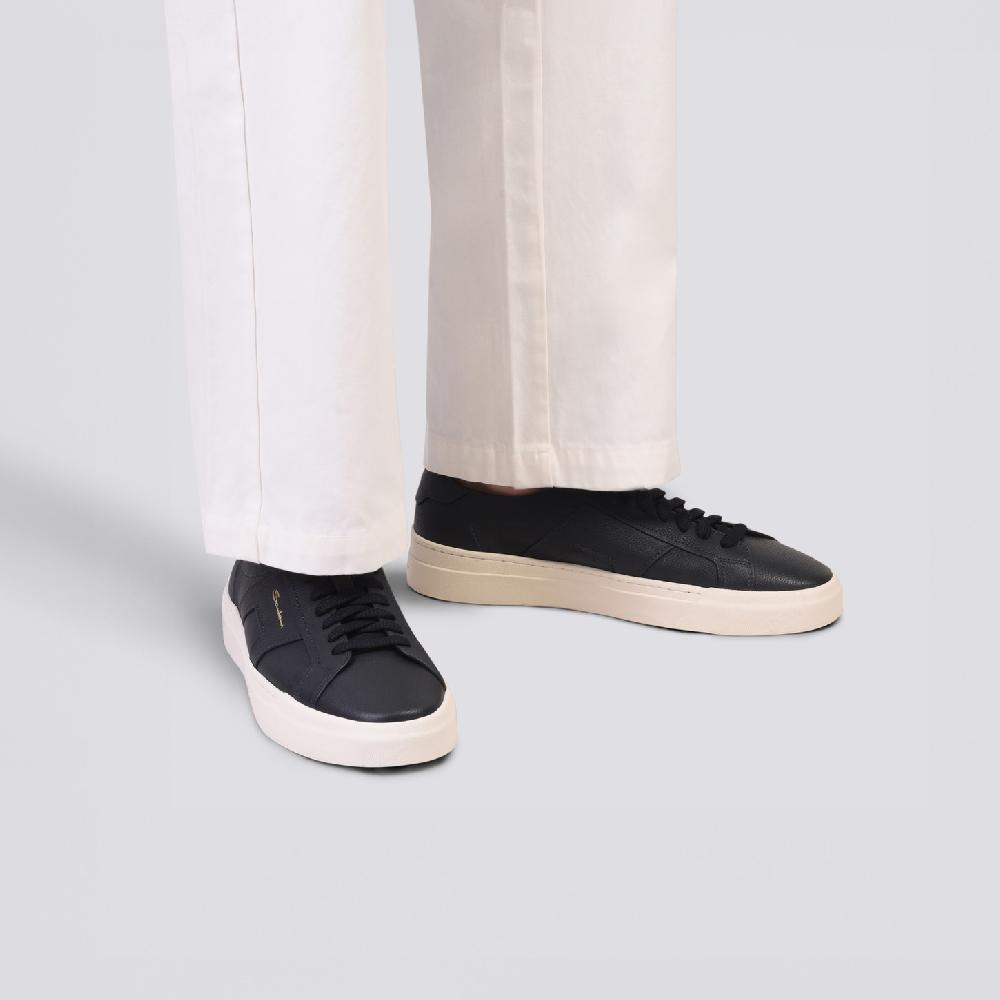 Santoni Double buckle sneaker da uomo in pelle bottalata blu Italia