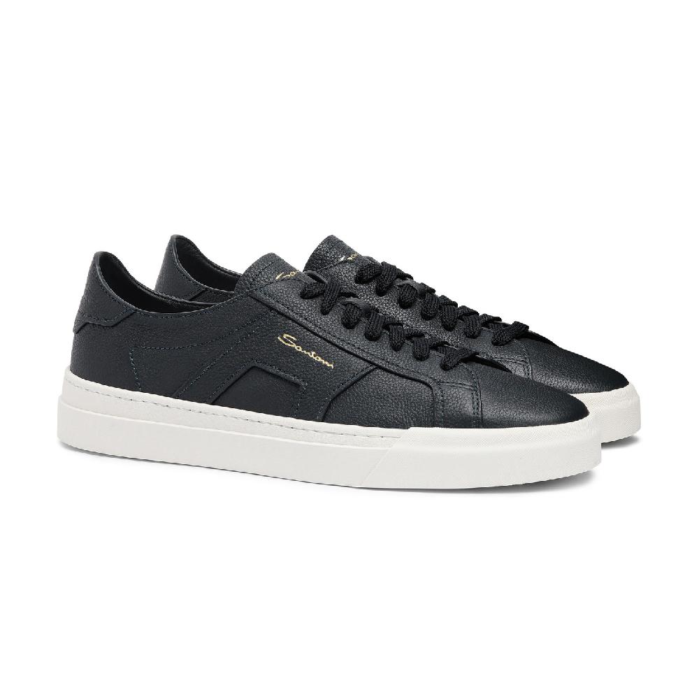 Santoni Double buckle sneaker da uomo in pelle bottalata blu Italia
