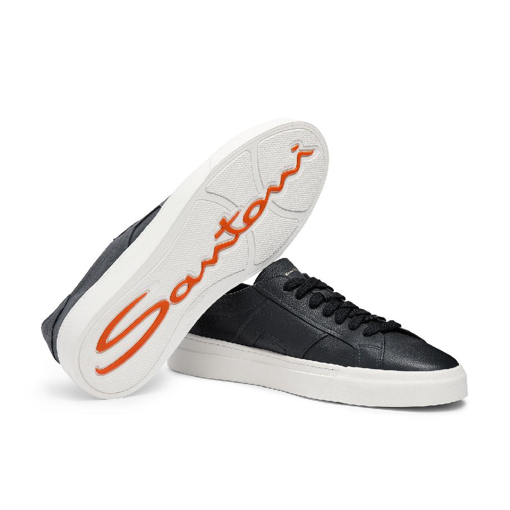 Santoni Double buckle sneaker da uomo in pelle bottalata blu Italia