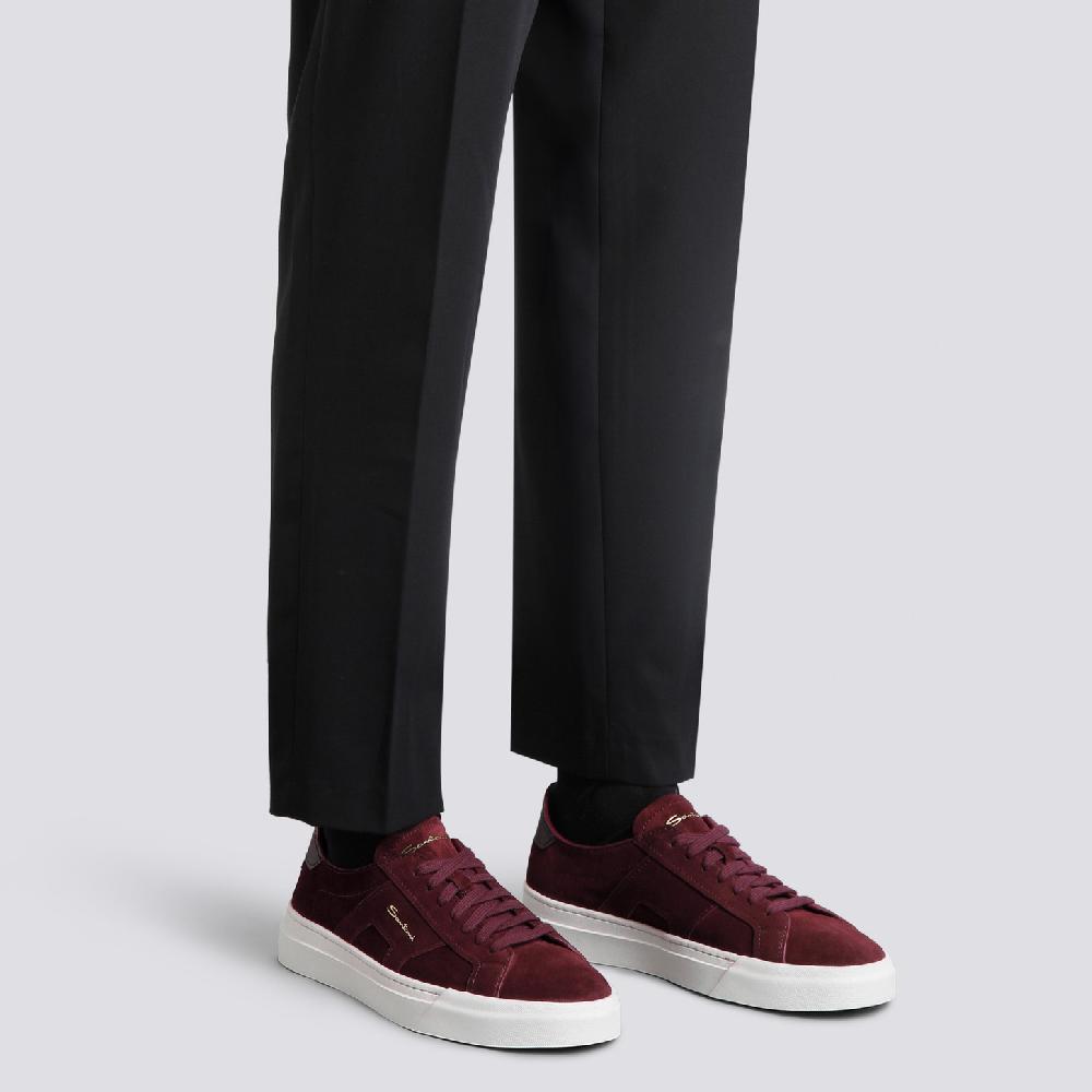 Santoni Double Buckle Sneaker da uomo in suede bordeaux In Linea
