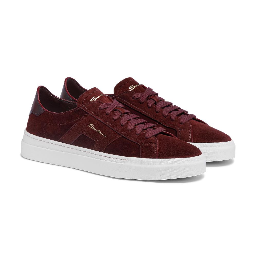Santoni Double Buckle Sneaker da uomo in suede bordeaux In Linea