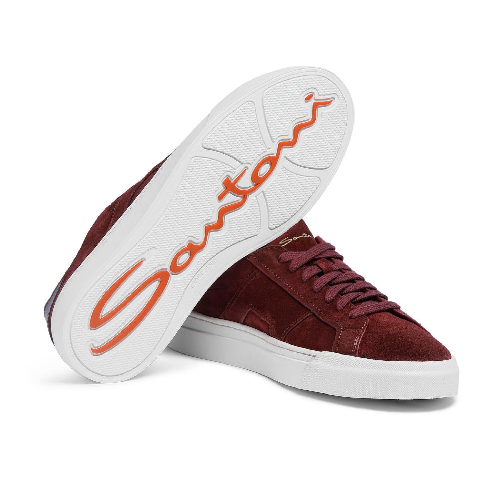 Santoni Double Buckle Sneaker da uomo in suede bordeaux In Linea