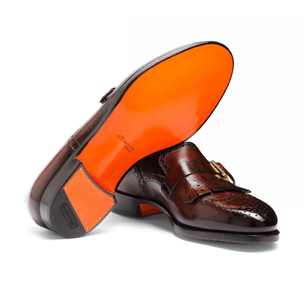 Santoni Mocassino mono-fibbia con frangia da uomo in pelle bordeaux Qualità