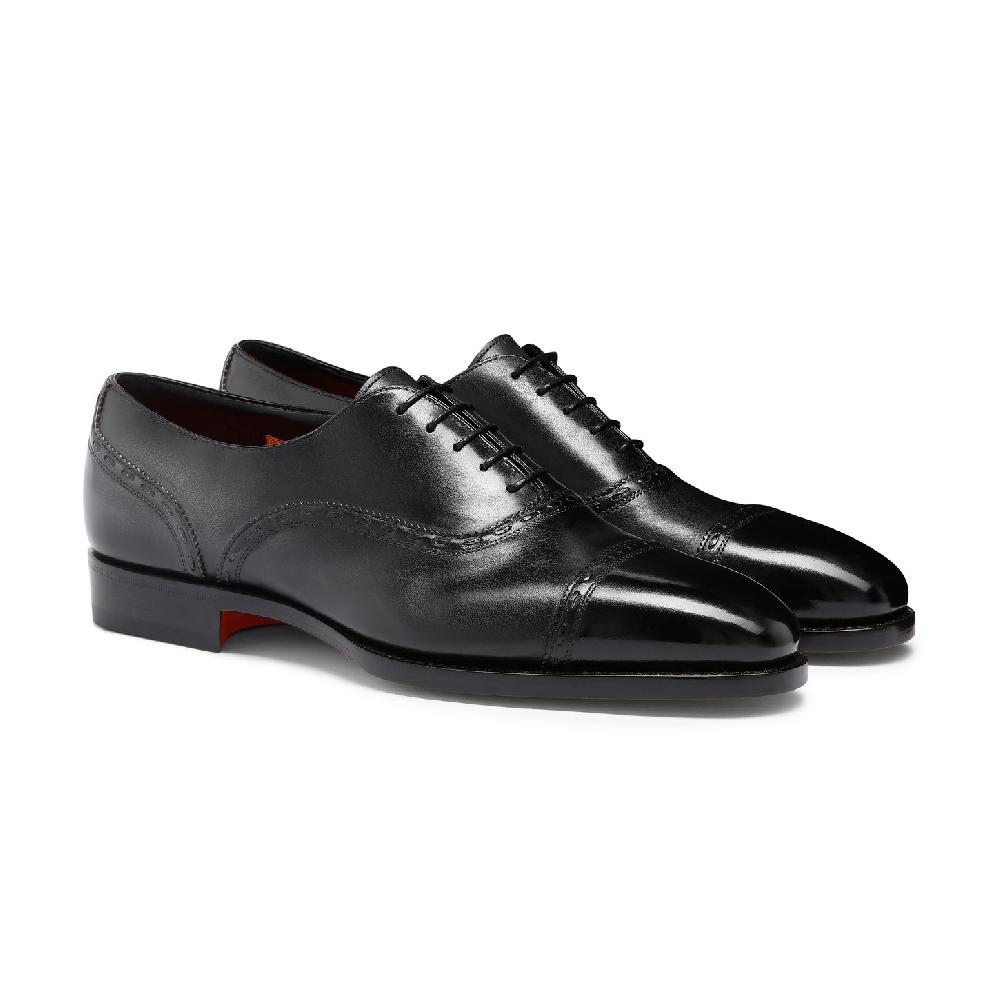 Santoni Stringata Oxford da uomo in pelle nera Vendita